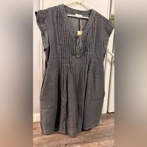Entro Denim Charcoal Pleated Sleeveless Dress